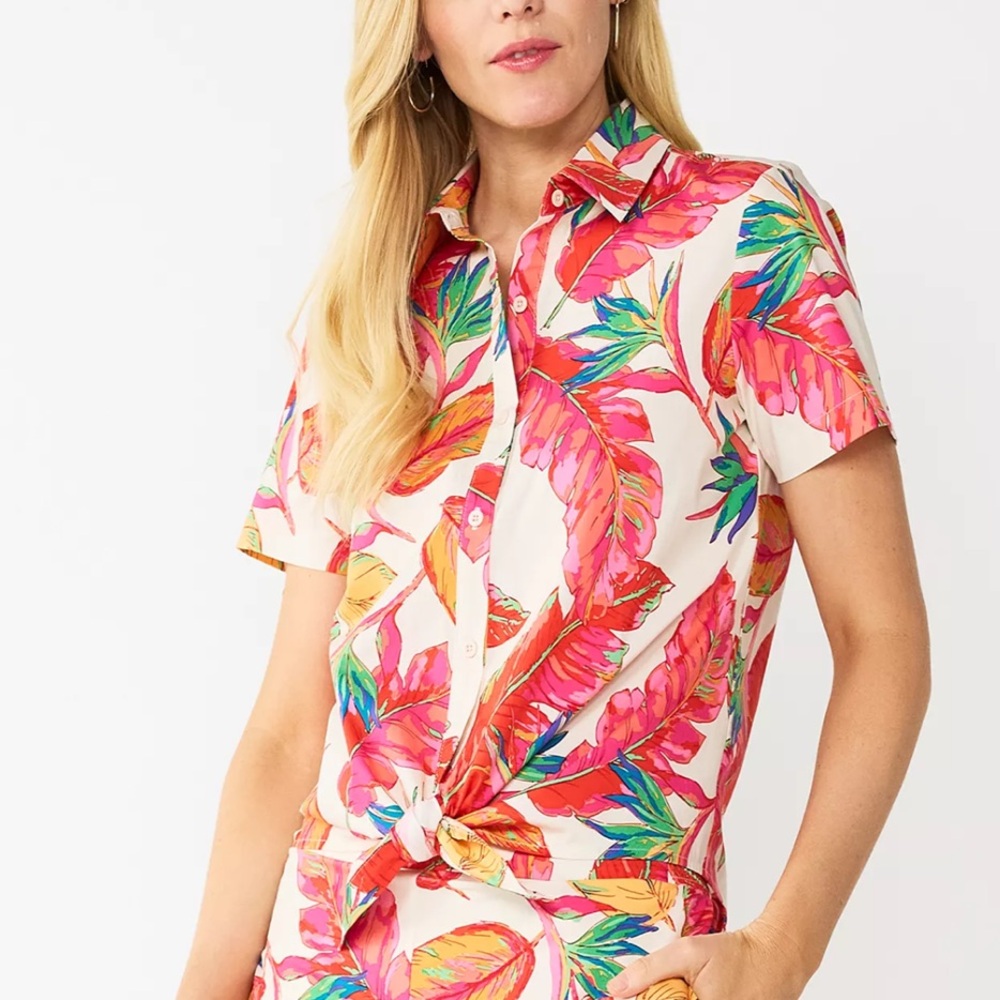 Nine West Tie-Front Button Down Shirt size S - Picture 1 of 7